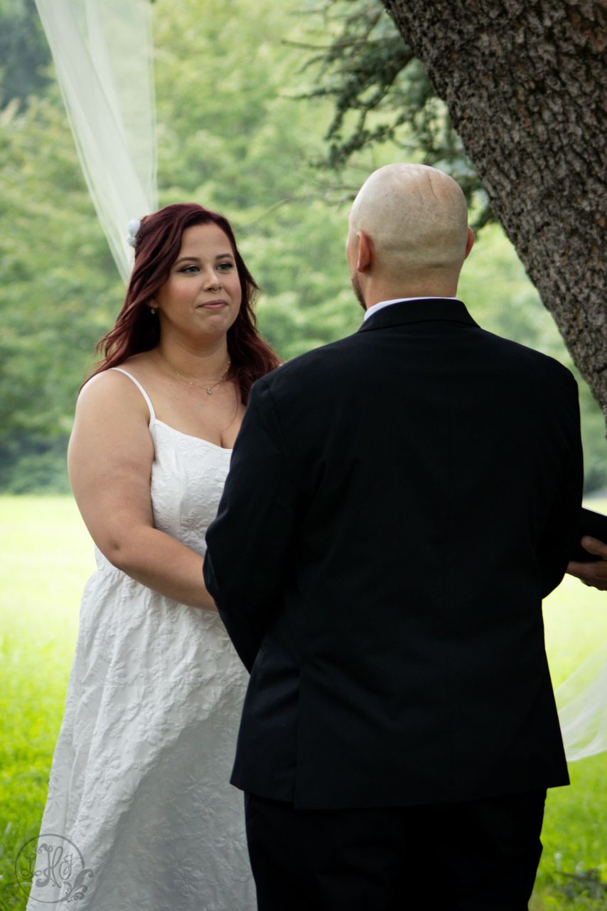 Photo of bride and groom during wedding ceremony