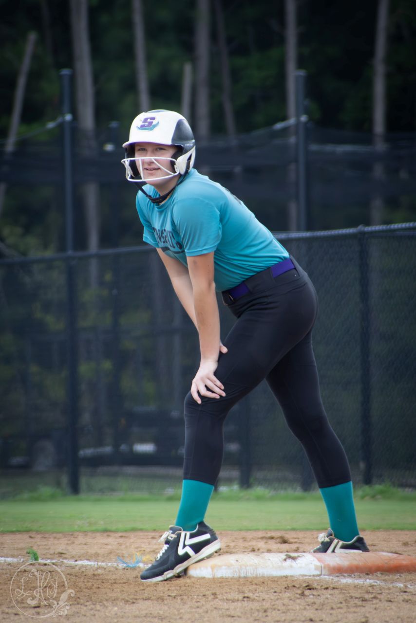 Photo of softball player at first base